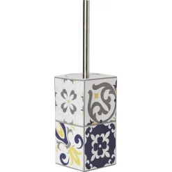 Gifi Equipement Wc^Brosse WC support céramique carreau de ciment blanc et bleu