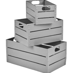 Gifi Rangement|Caisse métallique de rangement gris anthracite x3