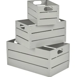 Gifi Rangement|Caisse métallique de rangement blanc lin x3