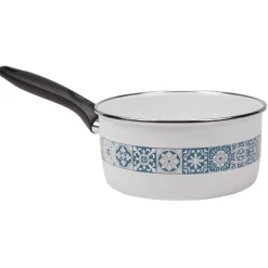 Gifi Casserole anti-adhésive acier émaillé blanc crème et bleu
