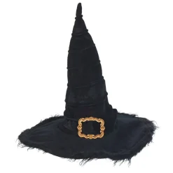 Gifi Beauté^Chapeau de sorcière noir à poils avec ornement doré