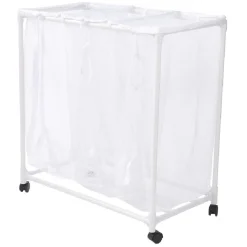 Gifi Entretien Du Linge|Chariot buanderie sur roulettes 3 filets blancs