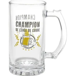 Gifi Chope à bière verre transparent inscription Champion de levée de coude