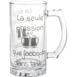 Gifi Chope à bière verre transparent inscription Champion de levée de coude