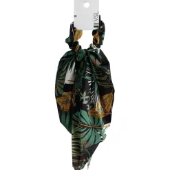 Gifi Beauté^Chouchou foulard noir motif tropical vert et orange