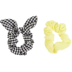 Gifi Beauté^chouchou noeud jaune, noir et blanc motif carreaux x 2