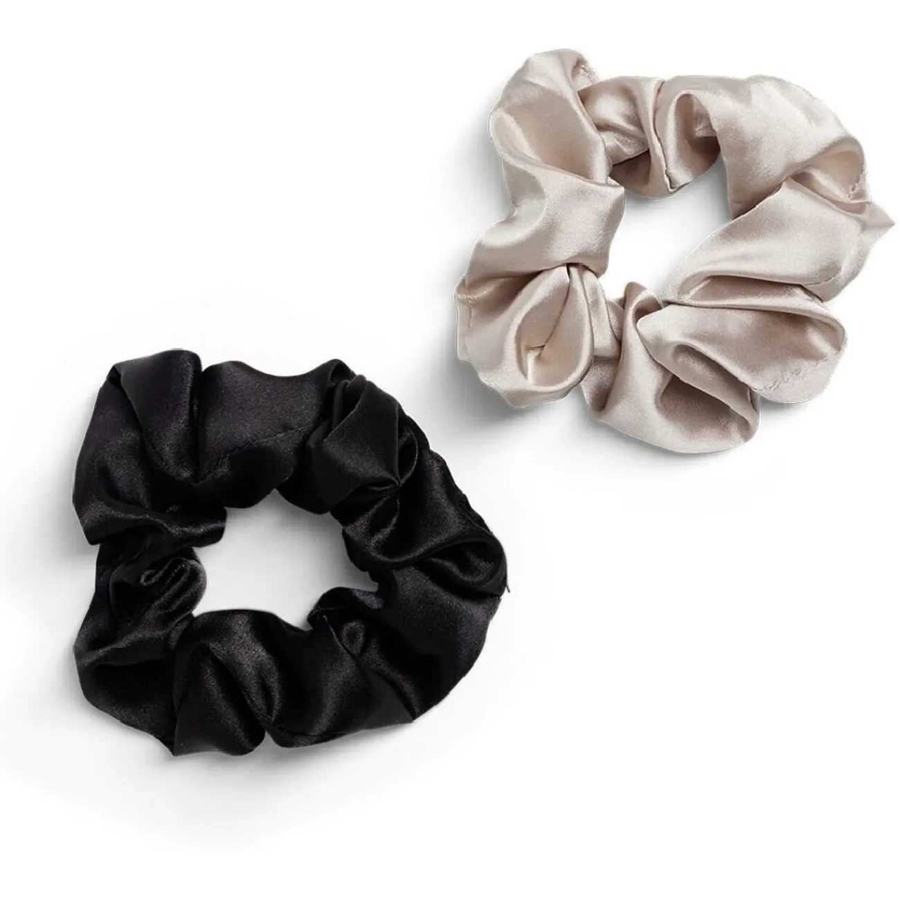 Gifi Beauté^Chouchou scrunchie satiné noir uni et beige uni x2