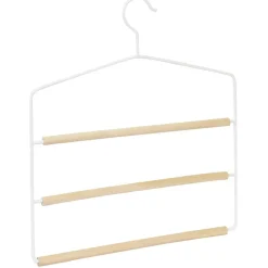 Gifi Rangement|Cintre à pantalon 3 niveaux bois et acier blanc 35x35cm
