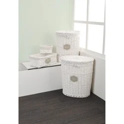 Gifi Rangement|Coffre à linge ovale osier tressé blanc