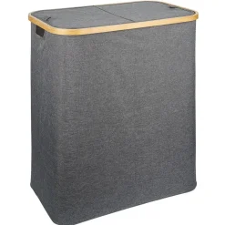 Gifi Entretien Du Linge|Coffre à linge rectangulaire 50L bambou et polyester gris