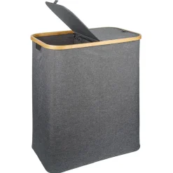 Gifi Entretien Du Linge|Coffre à linge rectangulaire 50L bambou et polyester gris