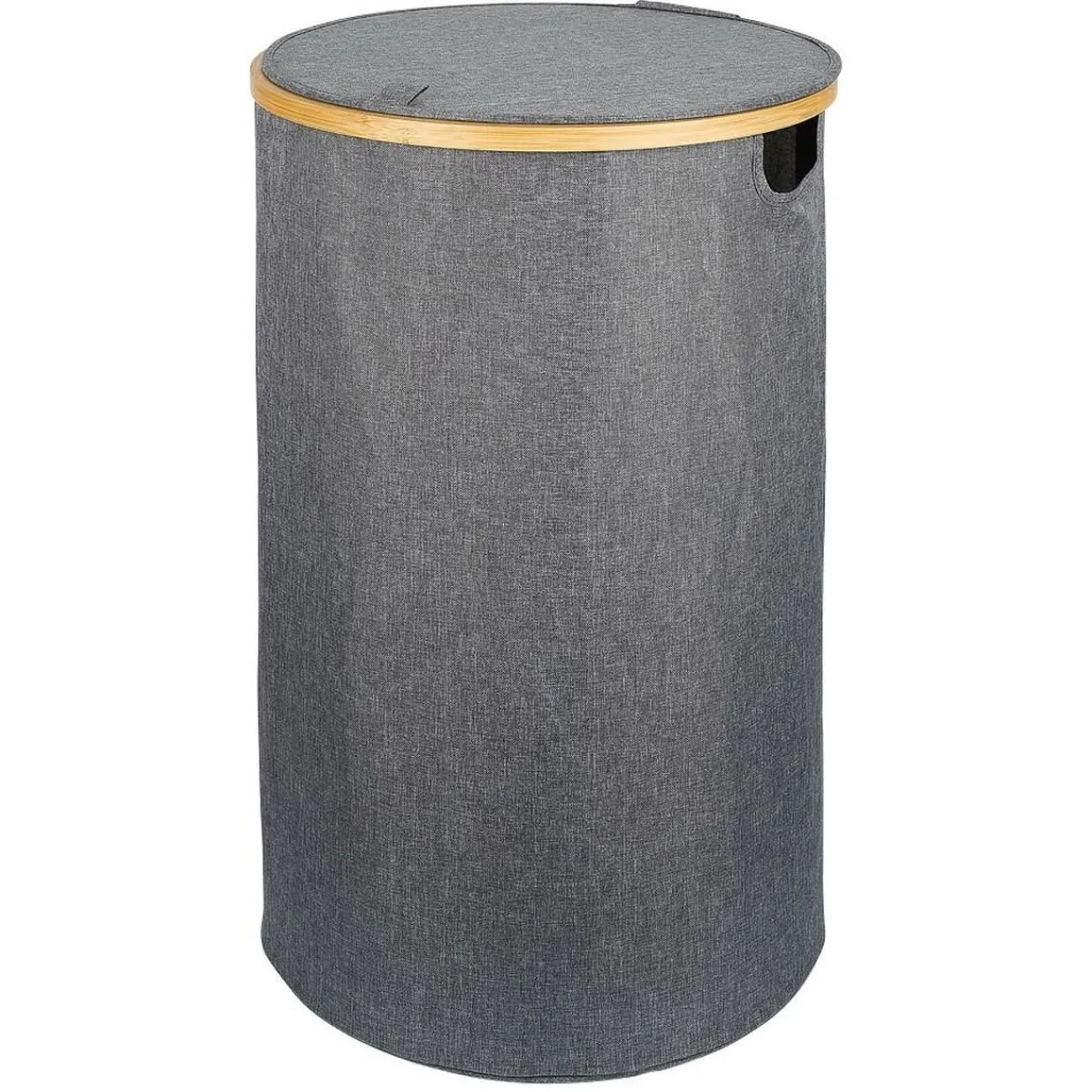 Gifi Entretien Du Linge|Coffre à linge rond 75L bambou et polyester gris