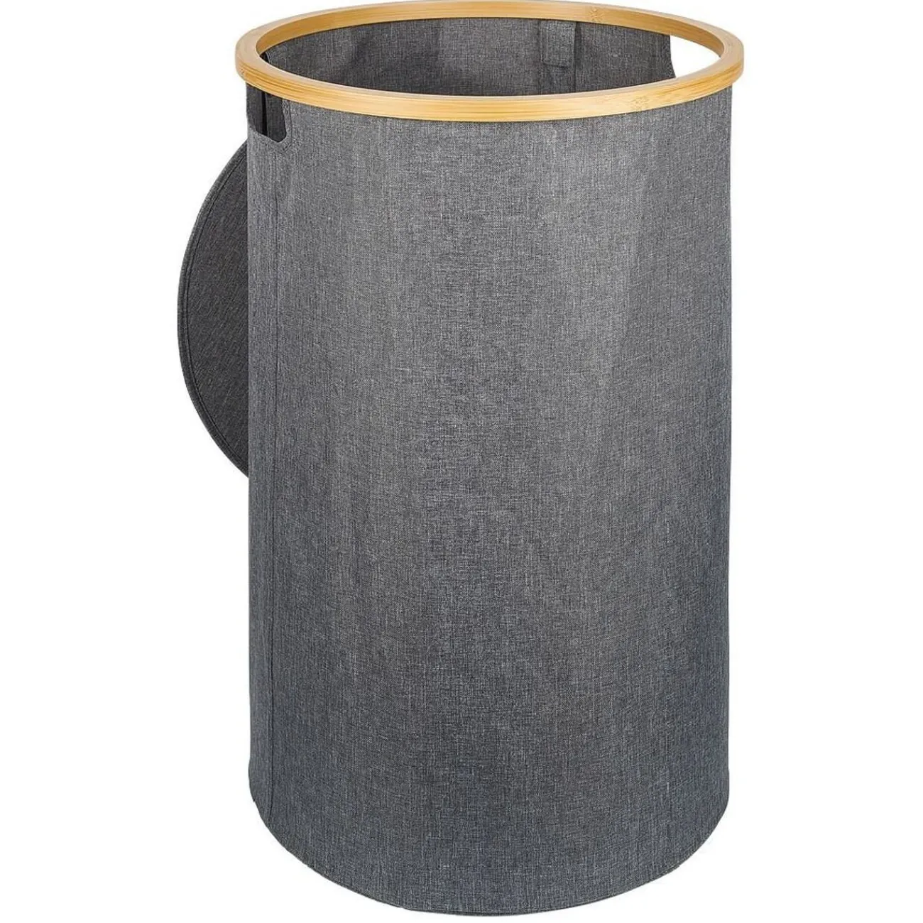 Gifi Entretien Du Linge|Coffre à linge rond 75L bambou et polyester gris