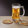 Gifi Coffret bière 3 pièces verre décapsuleur et sous-verre - 2 modèles
