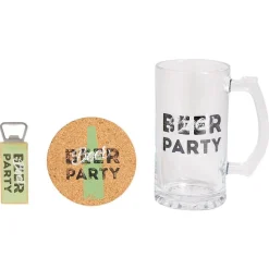 Gifi Coffret bière 3 pièces verre décapsuleur et sous-verre - 2 modèles