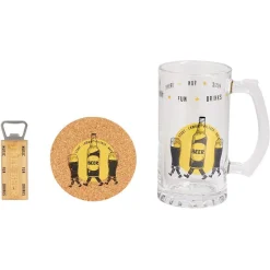 Gifi Coffret bière 3 pièces verre décapsuleur et sous-verre - 2 modèles