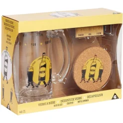 Gifi Coffret bière 3 pièces verre décapsuleur et sous-verre - 2 modèles