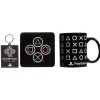 Gifi Coffret cadeau Playstation mug sous-verre porte-clé noir et blanc 3pcs
