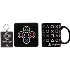 Gifi Coffret cadeau Playstation mug sous-verre porte-clé noir et blanc 3pcs