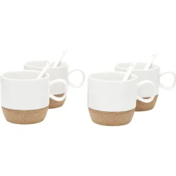 Gifi Coffret de 4 tasses expresso blanc et naturel
