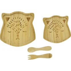 Gifi Coffret repas enfant 4 pièces bambou design chat