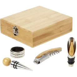 Gifi Coffret sommelier accessoires pour le vin en bambou 4 pièces