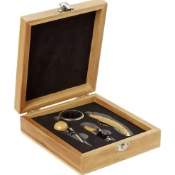 Gifi Coffret sommelier accessoires pour le vin en bambou 4 pièces