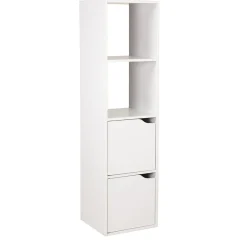 Gifi Rangement|Colonne étagère Adam bois blanc 2 niches 2 portes H.120 cm