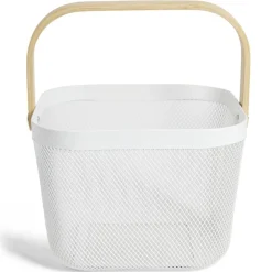 Gifi Corbeille à fruit métal mesh blanc et anse bambou