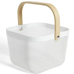 Gifi Corbeille à fruit métal mesh blanc et anse bambou