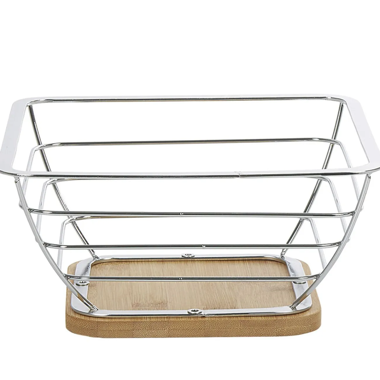 Gifi Corbeille à fruits métal filaire socle bambou gris naturel