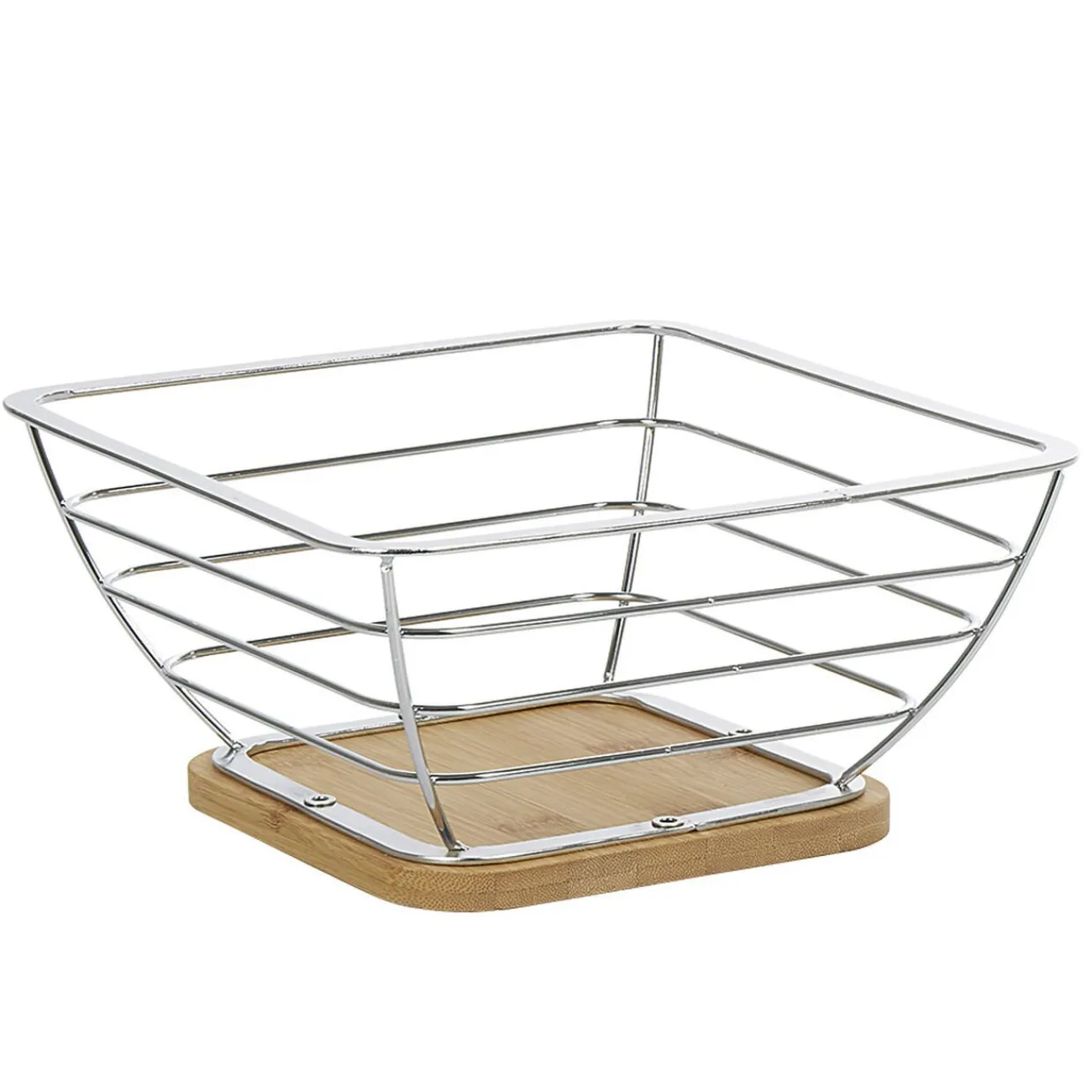 Gifi Corbeille à fruits métal filaire socle bambou gris naturel