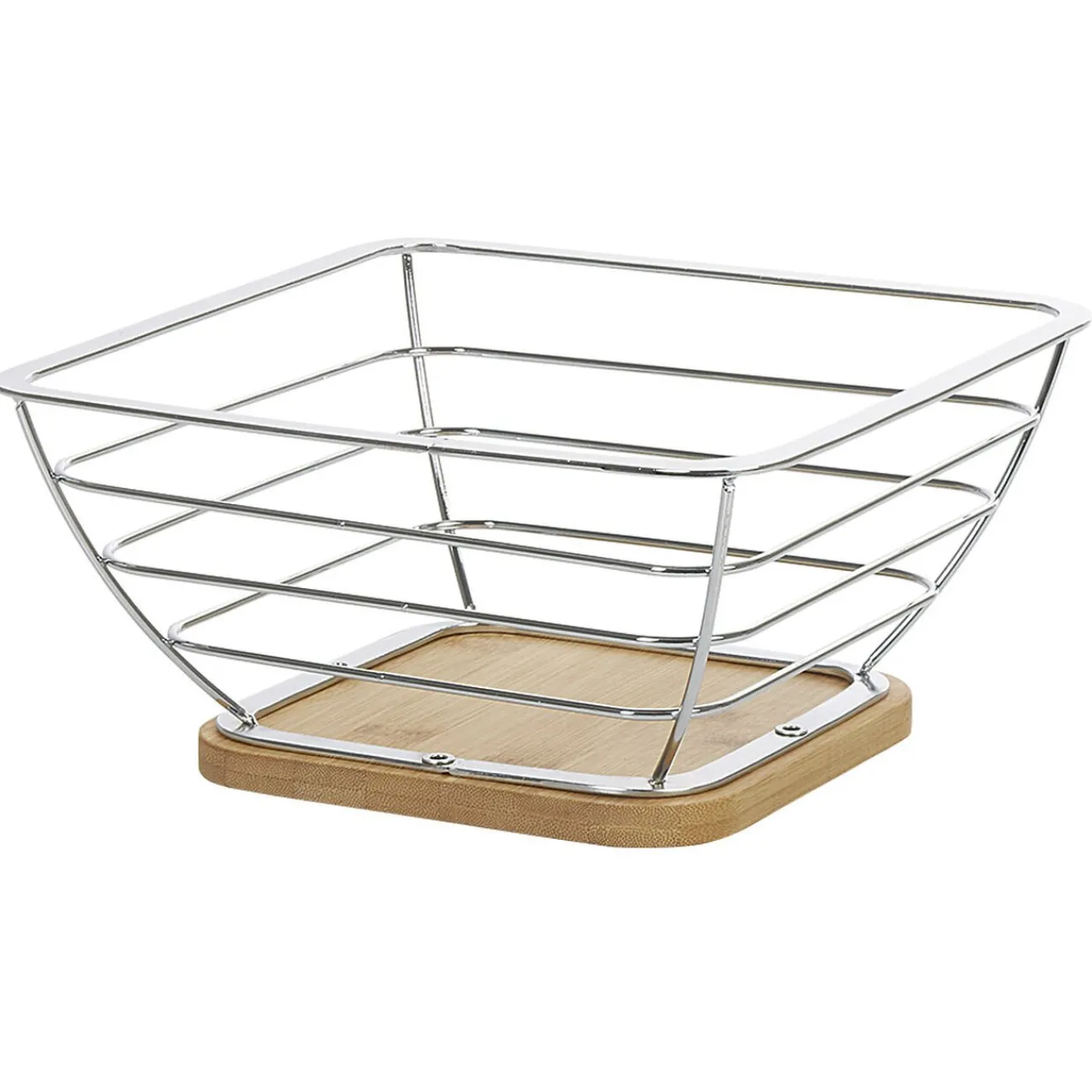Gifi Corbeille à fruits métal filaire socle bambou gris naturel