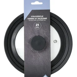 Gifi Couvercle en verre avec contour silicone noir Ø 21 cm