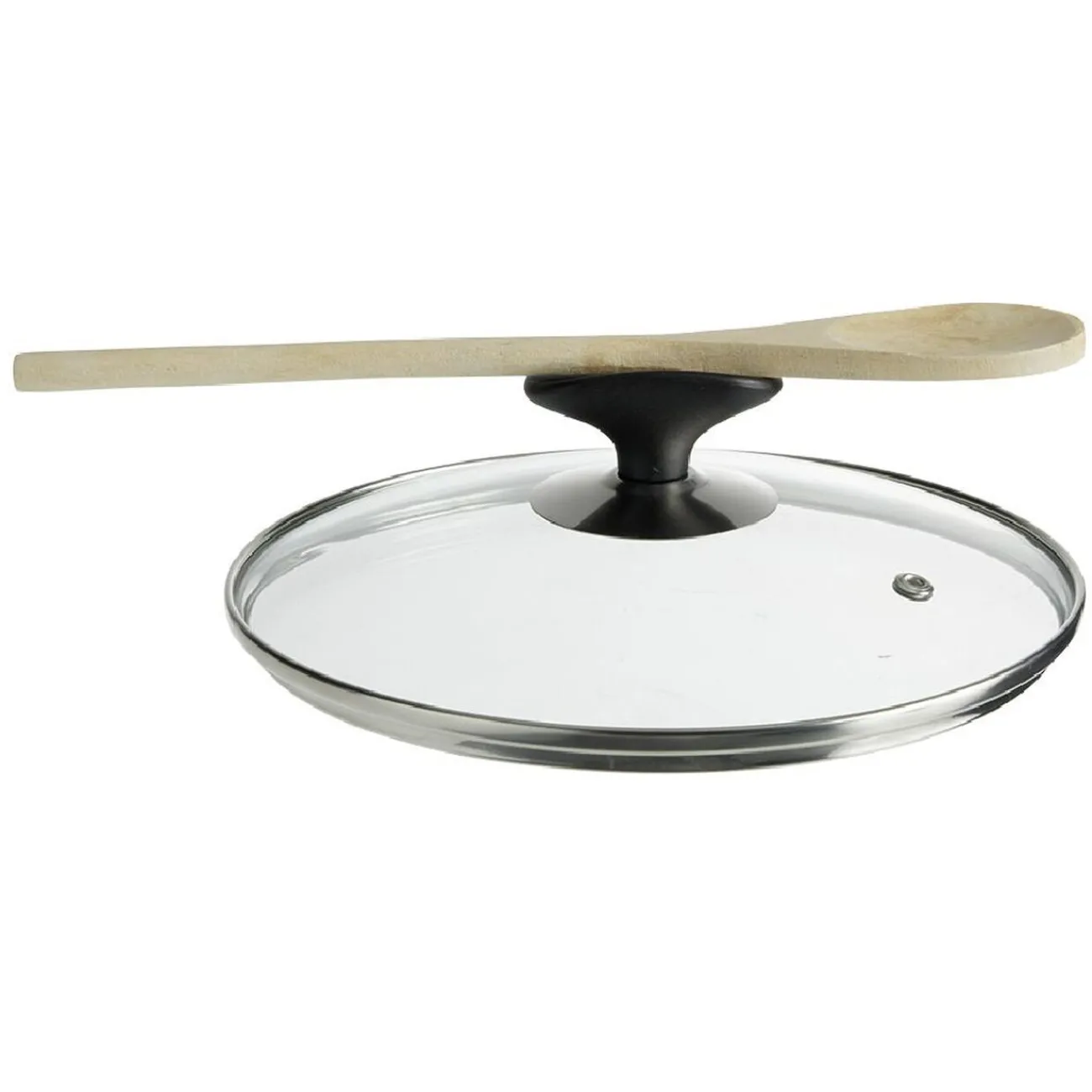 Gifi Couvercle verre trempé anti éclaboussures poignée repose ustensile Ø20