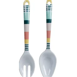 Gifi Couverts à salade blancs motif bayadère multicolore x2