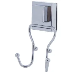 Gifi Rangement|Crochet double à ventouse métal gris