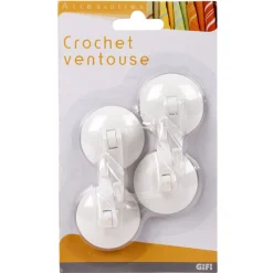 Gifi Rangement|Crochet ventouse x4 blanc plastique