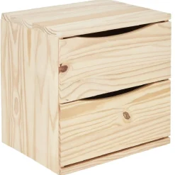 Gifi Rangement|Cube de rangement 2 tiroirs pin naturel