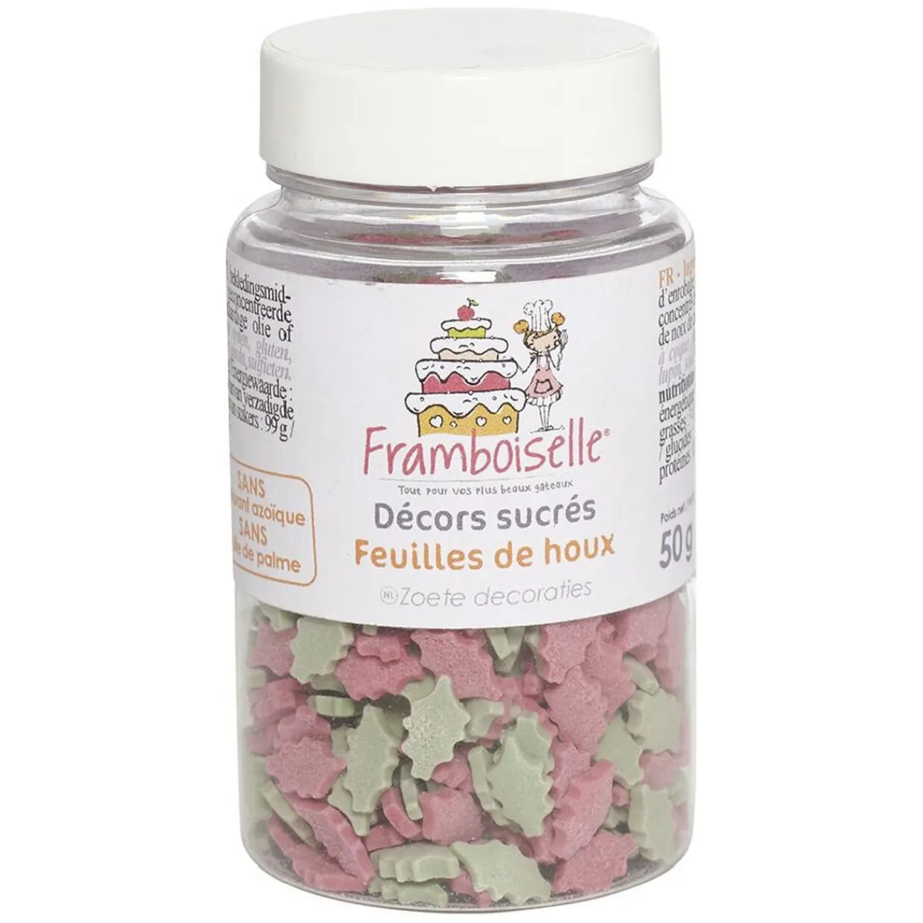 Gifi Décors sucrés feuilles de houx rose et vert 50 g Framboiselle