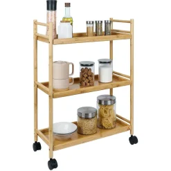 Gifi Desserte 3 niveaux à roulettes bambou et MDF 51,5x22,5xH71cm