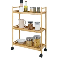 Gifi Desserte 3 niveaux à roulettes bambou et MDF 51,5x22,5xH71cm