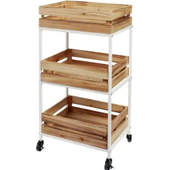 Gifi Desserte à roulette en bois design cagette naturel 3 niveaux