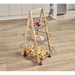 Gifi Desserte bambou panier métal 3 niveaux 54,5x36,5xH85 cm