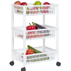 Gifi Desserte de cuisine 3 niveaux panières blanches