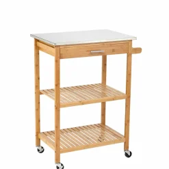 Gifi Desserte de cuisine à roulettes bambou plateau inox 1 tiroir