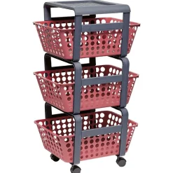 Gifi Rangement|Desserte de rangement 3 niveaux grise et rouge