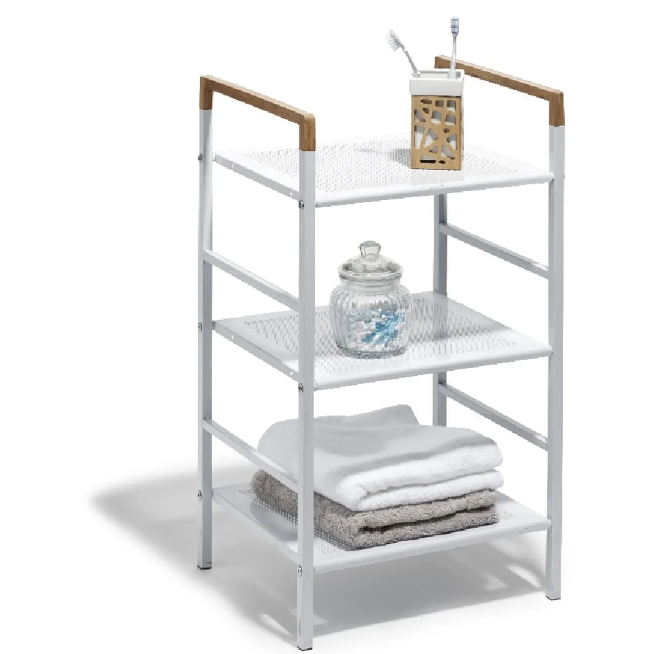 Gifi Aménagement Salle De Bain^Desserte de salle de bain blanche avec poignées couleur bois