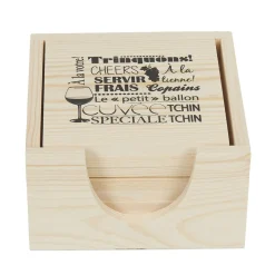 Gifi Dessous de verre bois x8 avec boîte de rangement