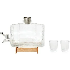 Gifi Distributeur de boisson tonneau support bois 1,5 L verres x2